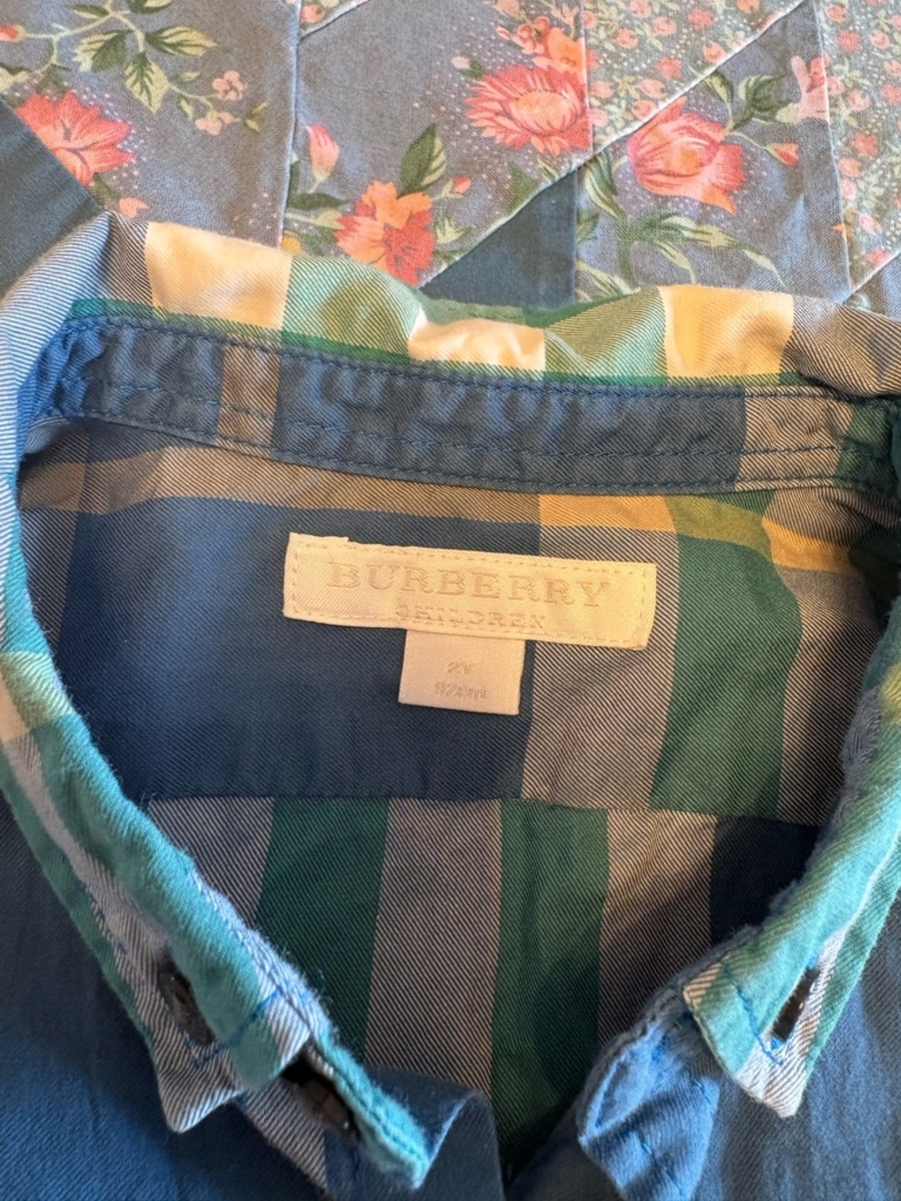 Burberry Plaid Short-Sleeve Button-Up Shirt - Blue & Green - Picture 2 of 3